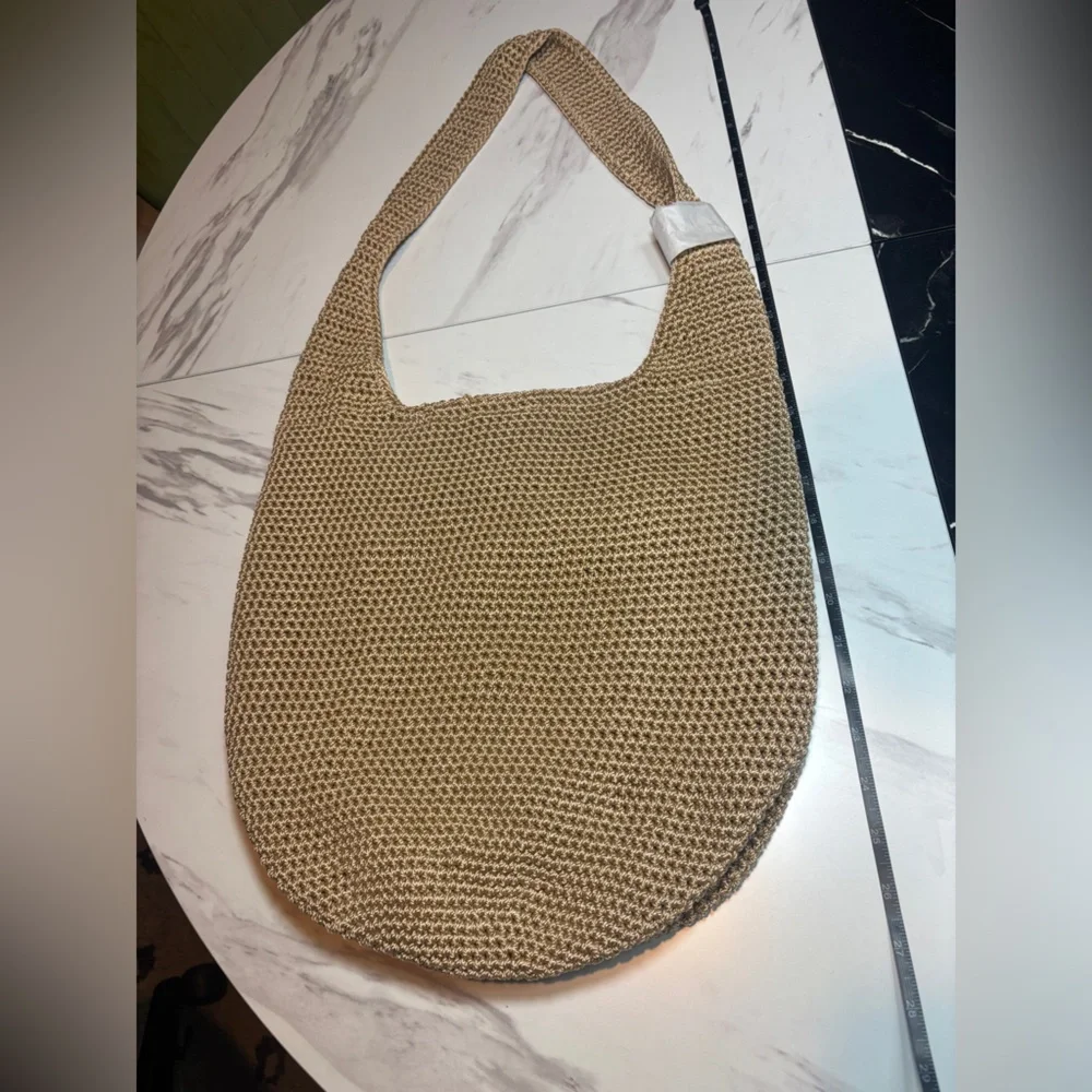 Quince Beige Woven Hobo Shoulder Bag